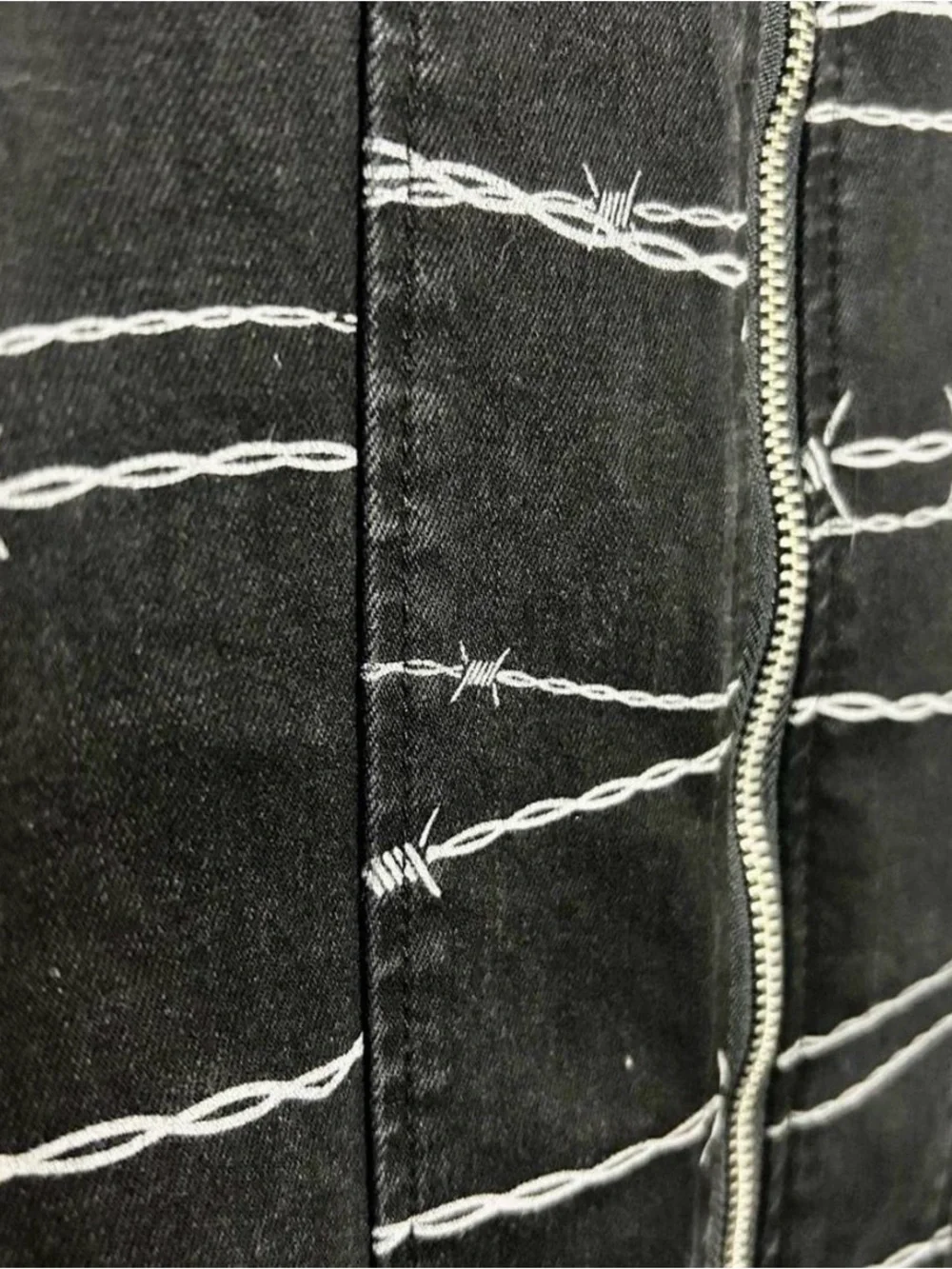 Disturbia Black Dress with White Barbed Wire Print and Front Zip - Picture 5 of 5